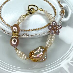 Handmade Freshwater Metallic Flower 🌺 Edison Flameball Pearl Braided Bracelet